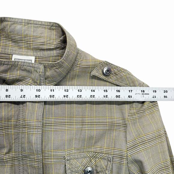 Street One Womens Plaid Military Jacket Sz L Olive Green Yellow Utility Unlined - Picture 5 of 12